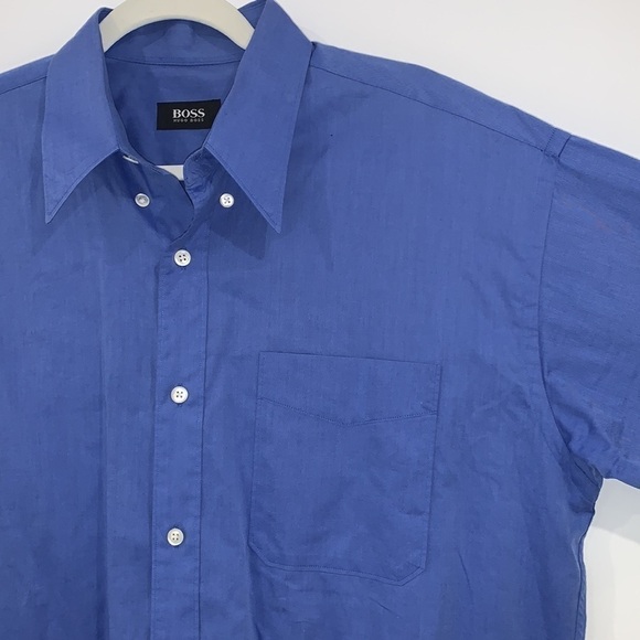 HUGO Boss Big & Tall Blue Long Sleeve Button Down Cotton Dress Shirt size 41/16 - Picture 4 of 13
